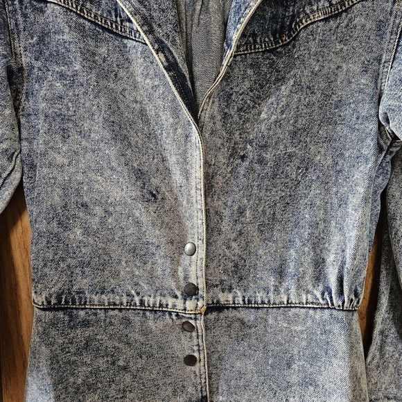 Vintage 80's Glam Rock style Acid Wash Jean Jacket Size M - Picture 3 of 6